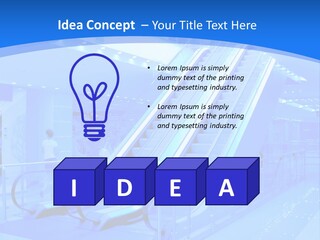 An Escalator In A Building With A Blue Background PowerPoint Template