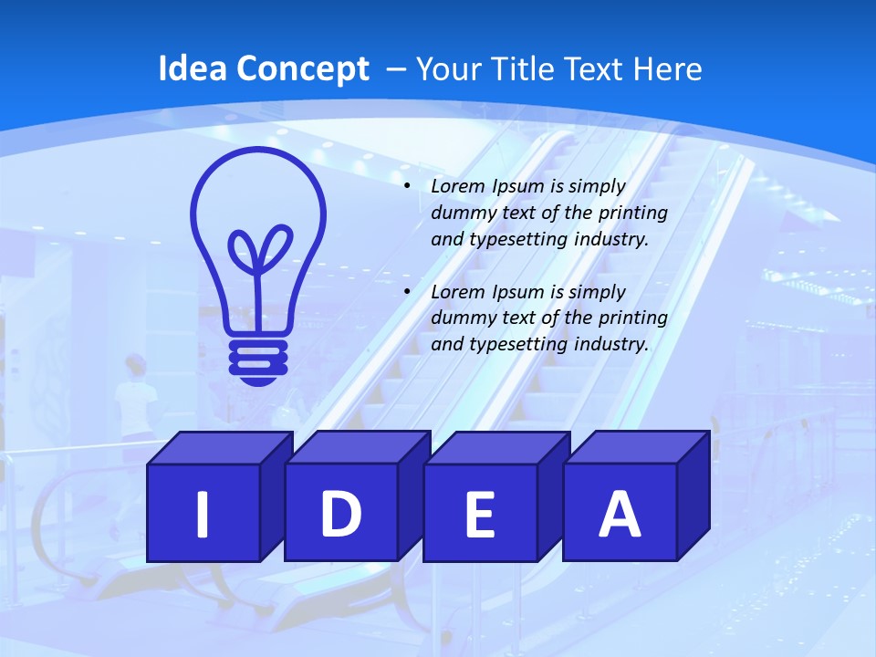 An Escalator In A Building With A Blue Background PowerPoint Template