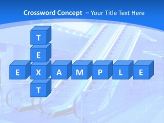 An Escalator In A Building With A Blue Background PowerPoint Template