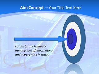 An Escalator In A Building With A Blue Background PowerPoint Template