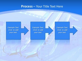 An Escalator In A Building With A Blue Background PowerPoint Template