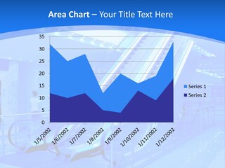An Escalator In A Building With A Blue Background PowerPoint Template