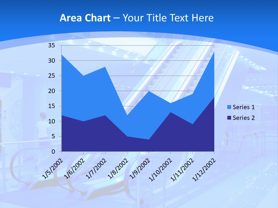 An Escalator In A Building With A Blue Background PowerPoint Template