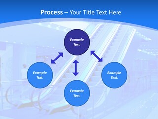 An Escalator In A Building With A Blue Background PowerPoint Template