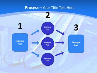 An Escalator In A Building With A Blue Background PowerPoint Template