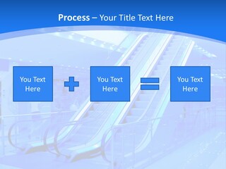 An Escalator In A Building With A Blue Background PowerPoint Template