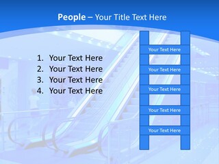 An Escalator In A Building With A Blue Background PowerPoint Template