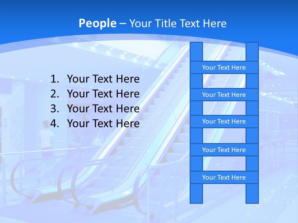 An Escalator In A Building With A Blue Background PowerPoint Template