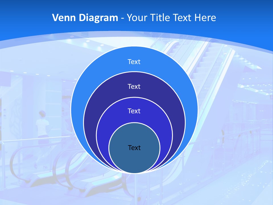 An Escalator In A Building With A Blue Background PowerPoint Template