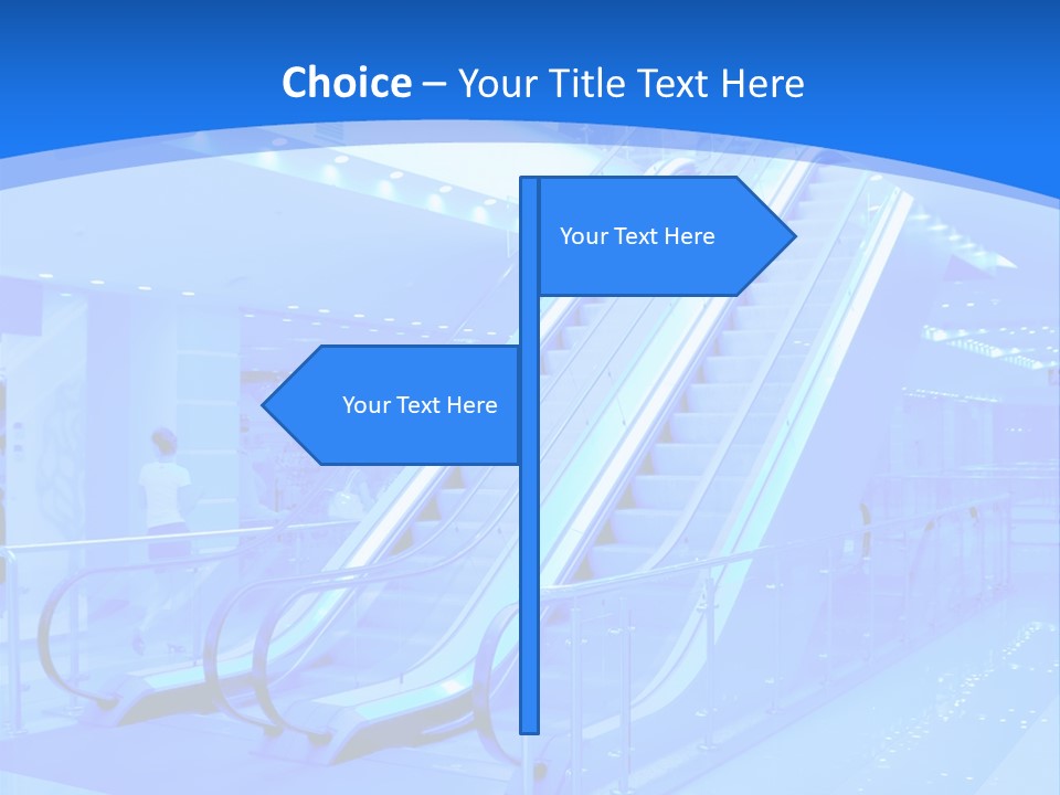 An Escalator In A Building With A Blue Background PowerPoint Template