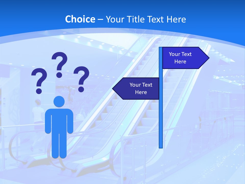 An Escalator In A Building With A Blue Background PowerPoint Template