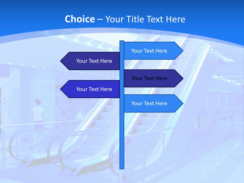 An Escalator In A Building With A Blue Background PowerPoint Template