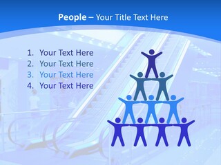 An Escalator In A Building With A Blue Background PowerPoint Template