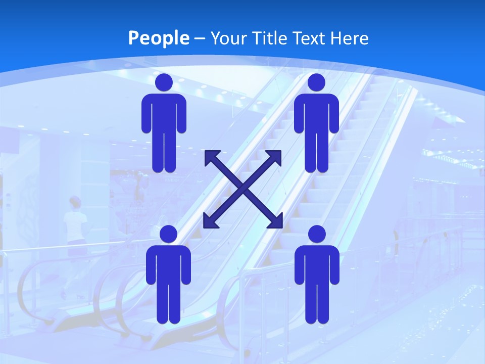 An Escalator In A Building With A Blue Background PowerPoint Template
