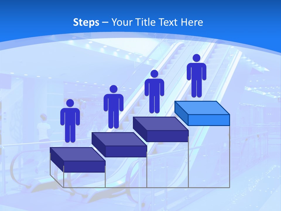 An Escalator In A Building With A Blue Background PowerPoint Template