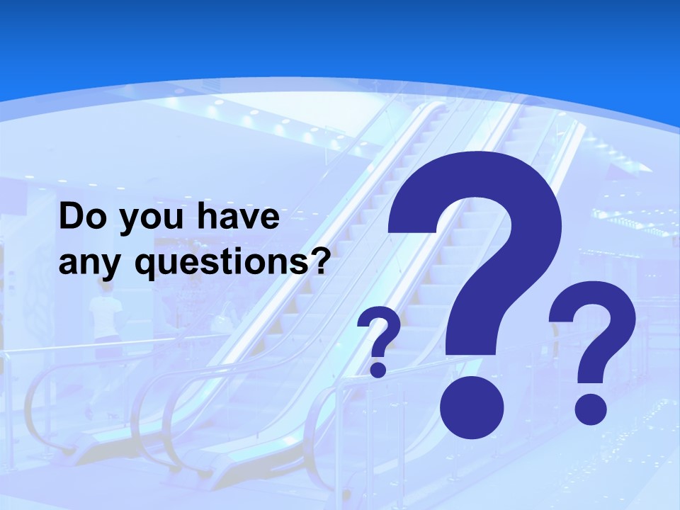 An Escalator In A Building With A Blue Background PowerPoint Template