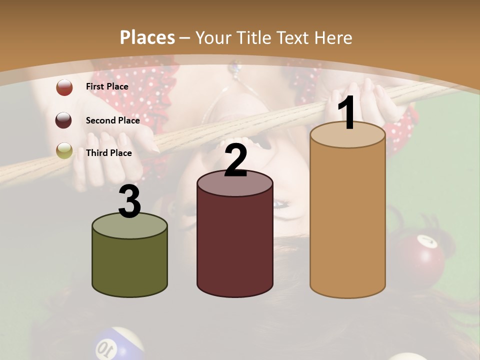 A Woman Laying On Top Of A Pool Table With Pool Balls PowerPoint Template