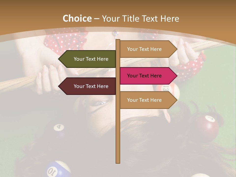 A Woman Laying On Top Of A Pool Table With Pool Balls PowerPoint Template