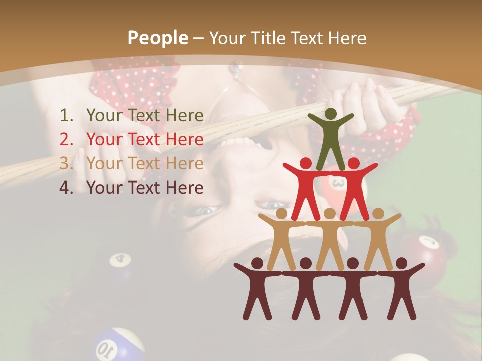 A Woman Laying On Top Of A Pool Table With Pool Balls PowerPoint Template