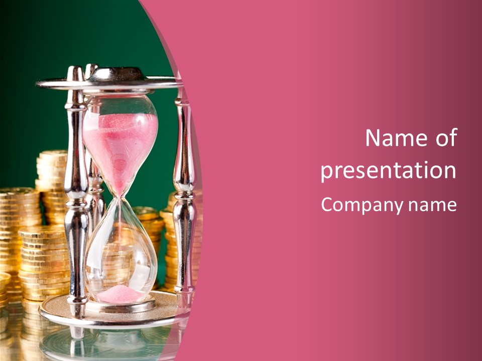 A Hourglass With Coins On A Table PowerPoint Template