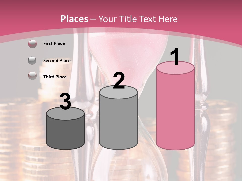 A Hourglass With Coins On A Table PowerPoint Template