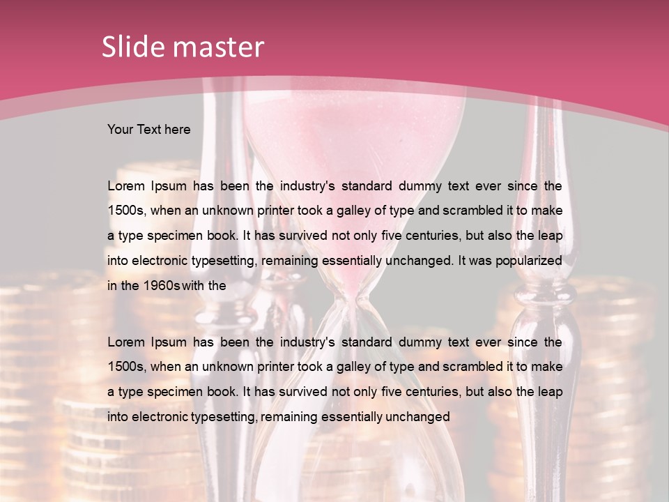 A Hourglass With Coins On A Table PowerPoint Template