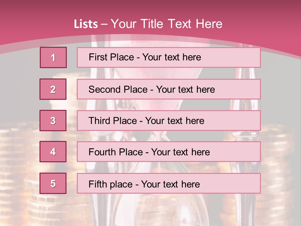 A Hourglass With Coins On A Table PowerPoint Template