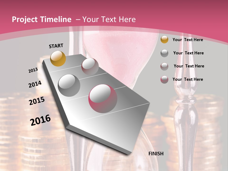 A Hourglass With Coins On A Table PowerPoint Template
