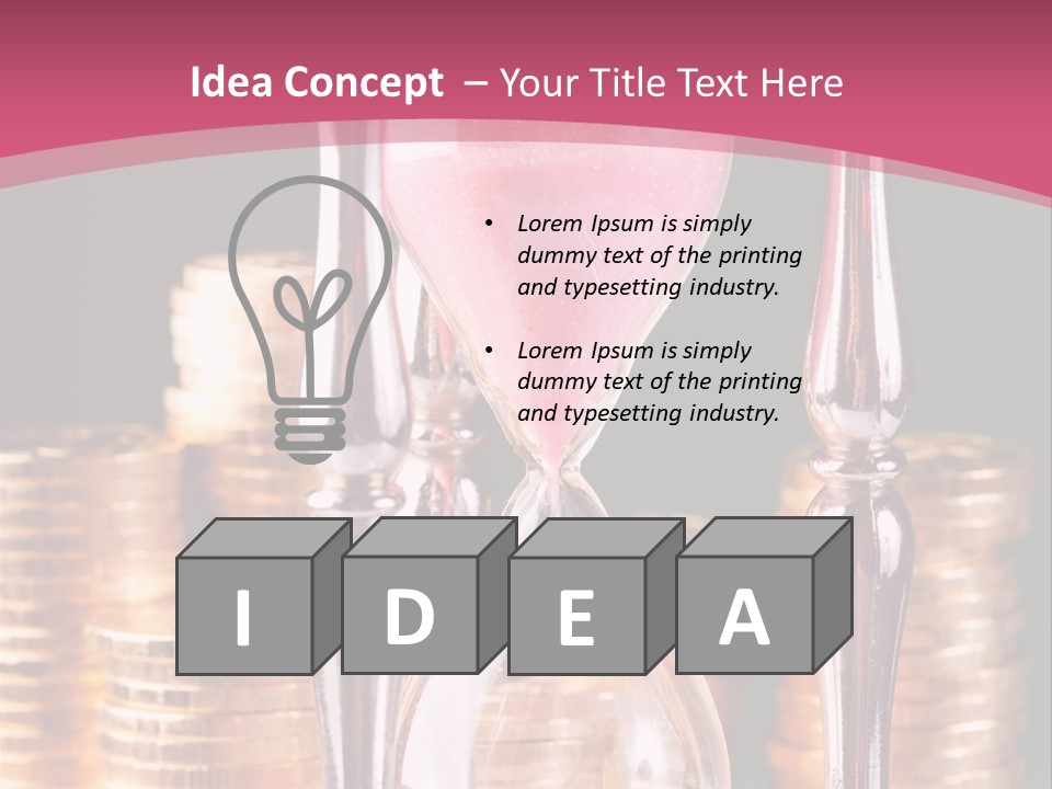 A Hourglass With Coins On A Table PowerPoint Template