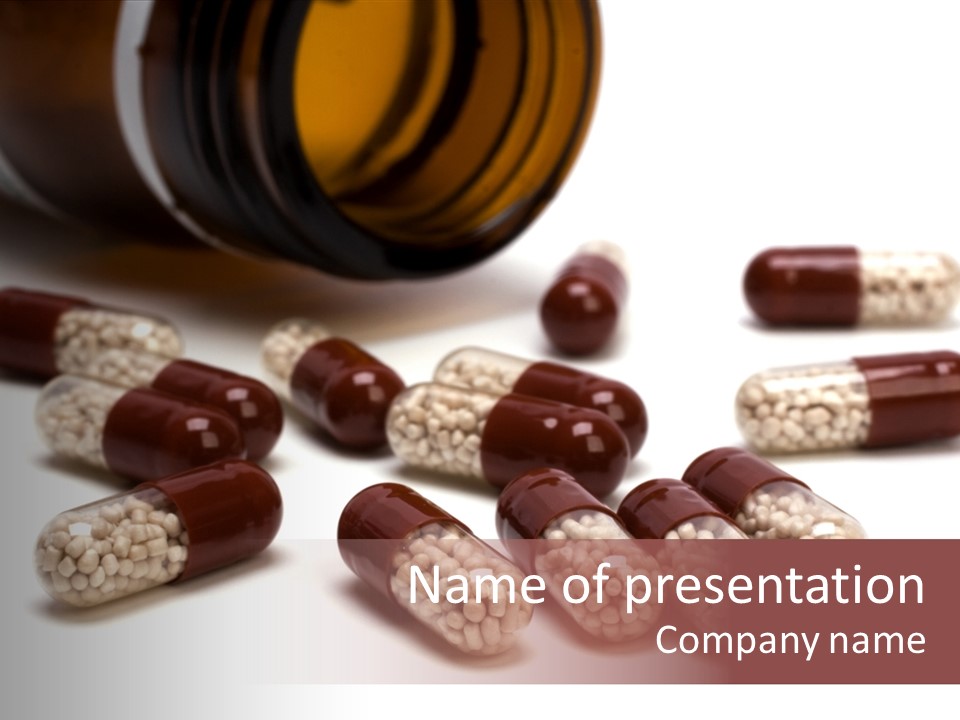 A Bottle Of Pills Next To Some Pills On A Table PowerPoint Template