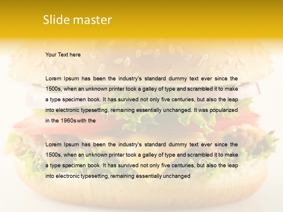A Cheeseburger With Lettuce, Tomato, Onion And Tomato Slices PowerPoint Template
