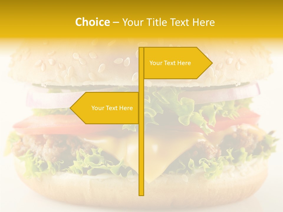 A Cheeseburger With Lettuce, Tomato, Onion And Tomato Slices PowerPoint Template