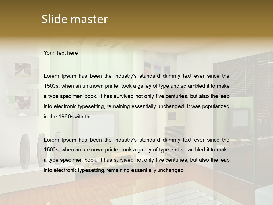 A Living Room With A Television And A Table PowerPoint Template