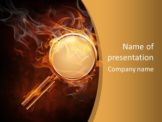 A Magnifying Glass On Fire With Smoke Coming Out Of It PowerPoint Template