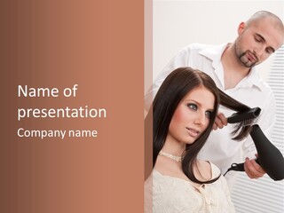 Hairstylist Caucasian Hairdryer PowerPoint Template