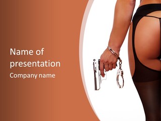 A Woman In A Black Lingerie Holding A Pair Of Handcuffs PowerPoint Template