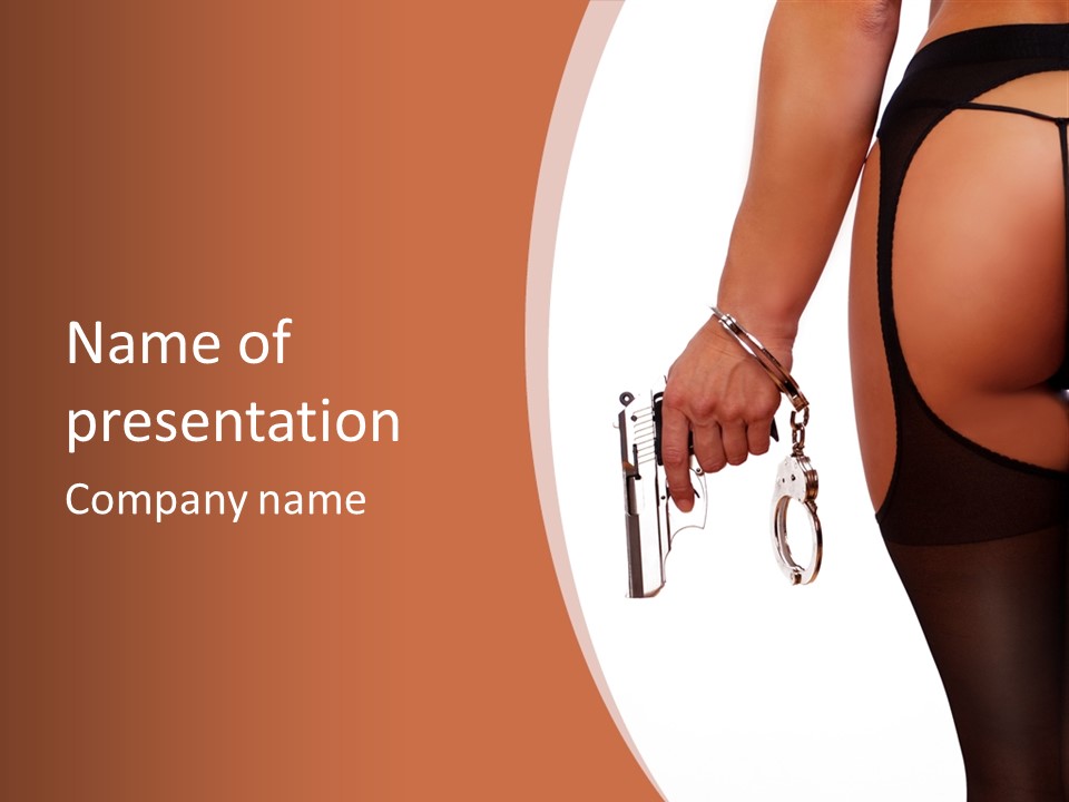A Woman In A Black Lingerie Holding A Pair Of Handcuffs PowerPoint Template