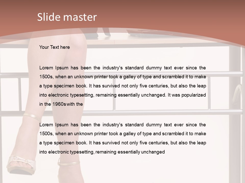 A Woman Sitting On A Desk Using A Laptop Computer PowerPoint Template