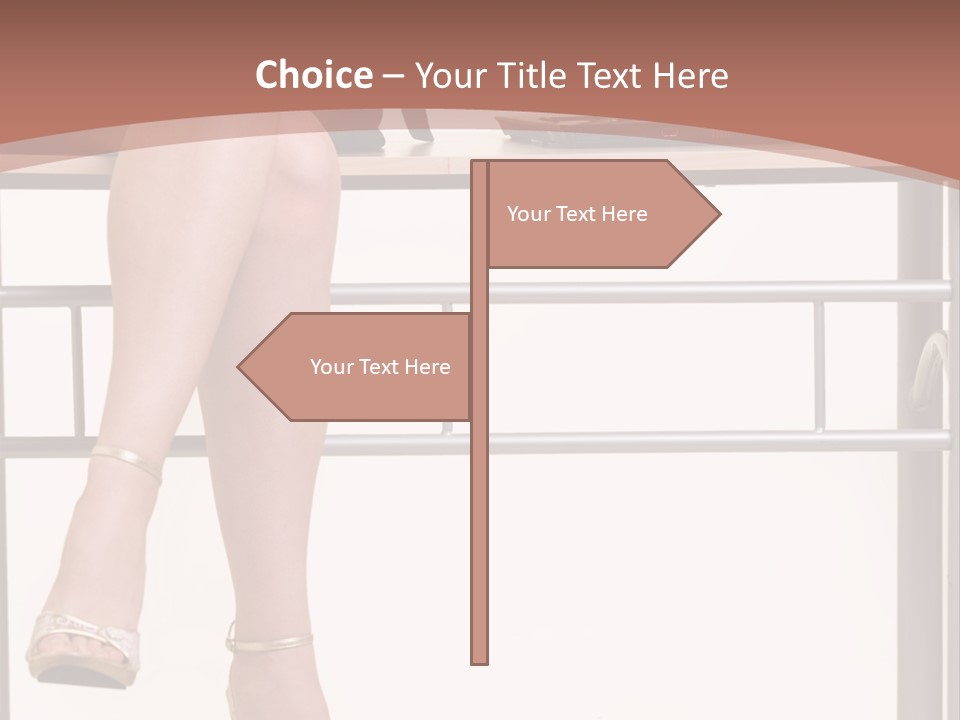 A Woman Sitting On A Desk Using A Laptop Computer PowerPoint Template