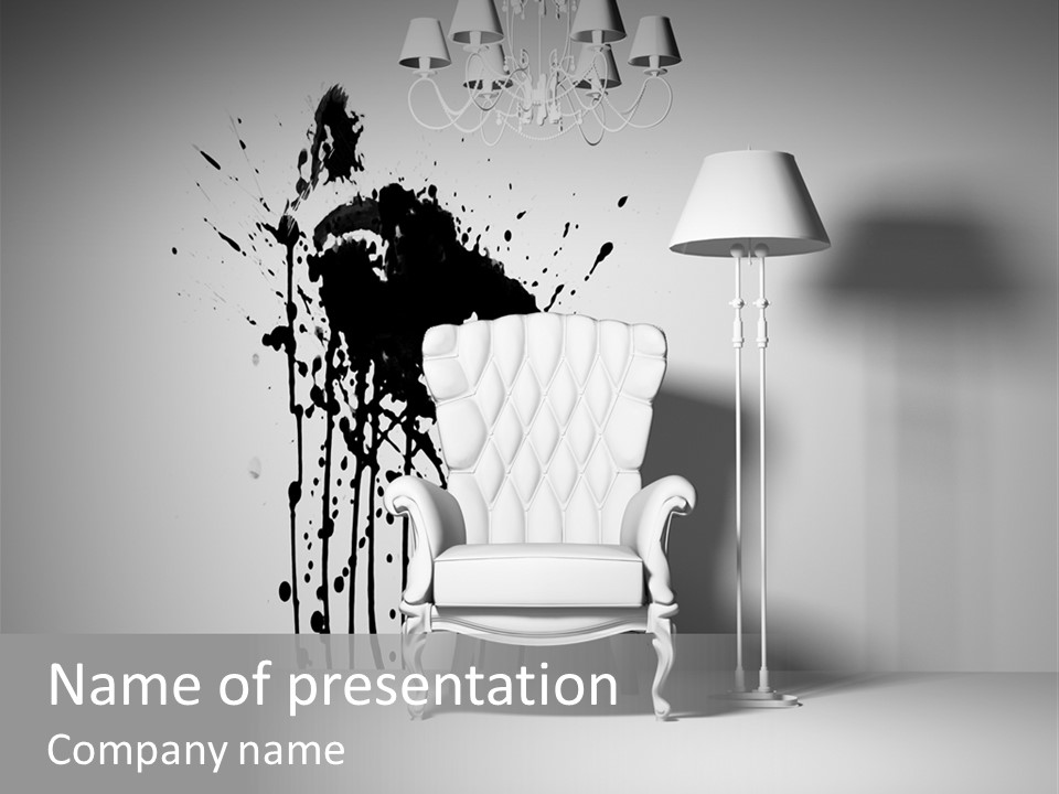 A Black And White Photo Of A Chair And A Lamp PowerPoint Template
