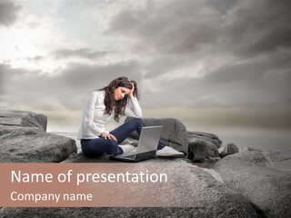 Young Notebook Woman PowerPoint Template