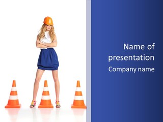 A Woman Standing In Front Of Orange Traffic Cones PowerPoint Template