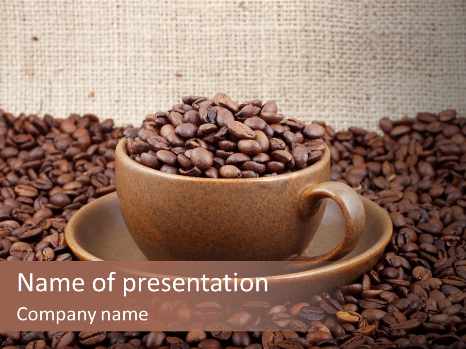 A Cup Of Coffee On Top Of A Pile Of Coffee Beans PowerPoint Template