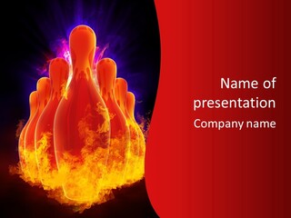 A Group Of Bowling Pins In Flames On A Black Background PowerPoint Template