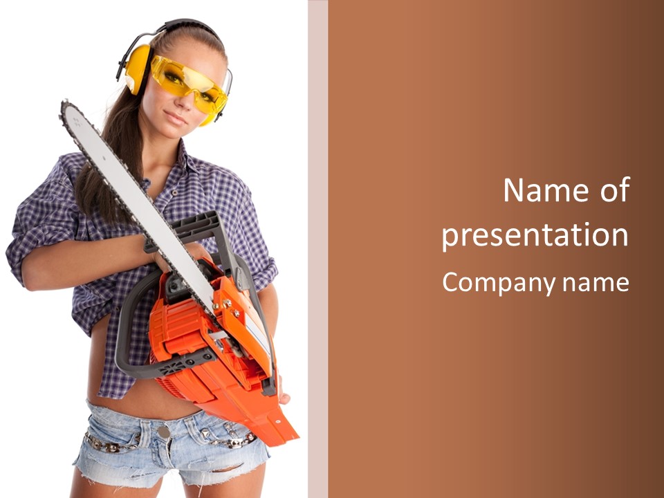 Standing Caucasian Carpenter PowerPoint Template