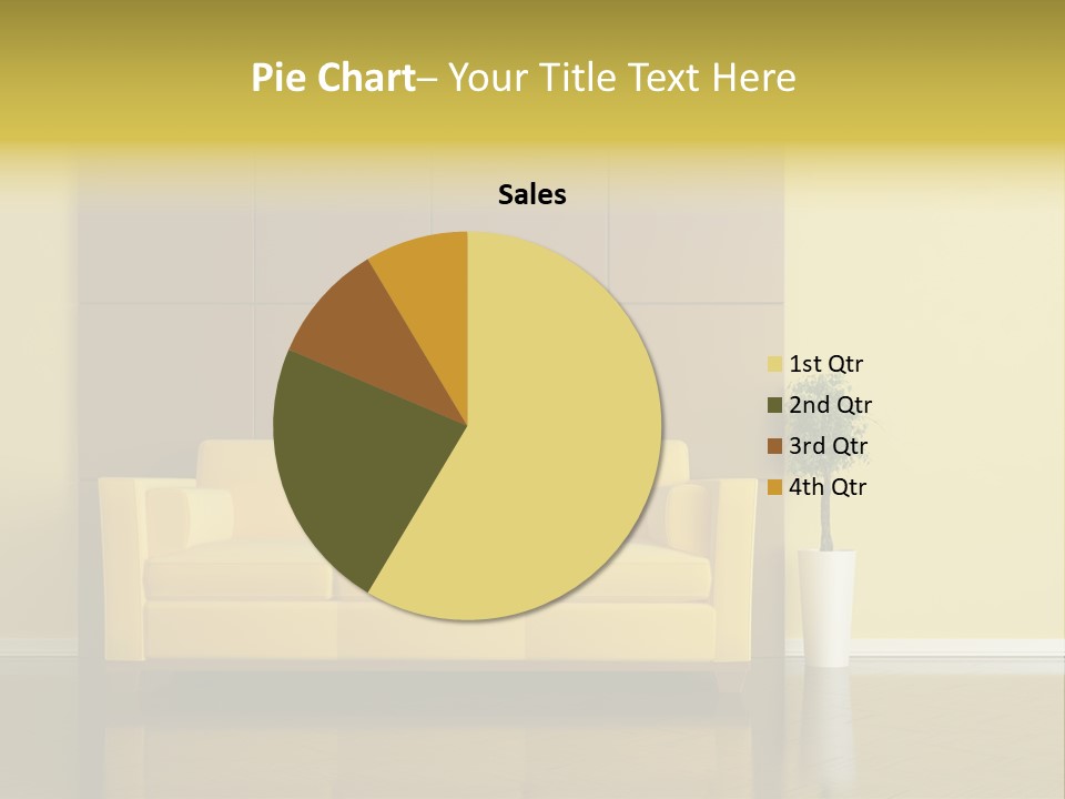 A Living Room With A Yellow Couch And A Potted Plant PowerPoint Template