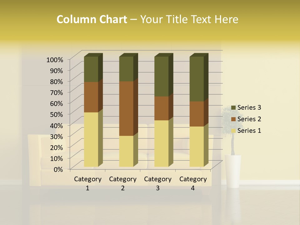 A Living Room With A Yellow Couch And A Potted Plant PowerPoint Template