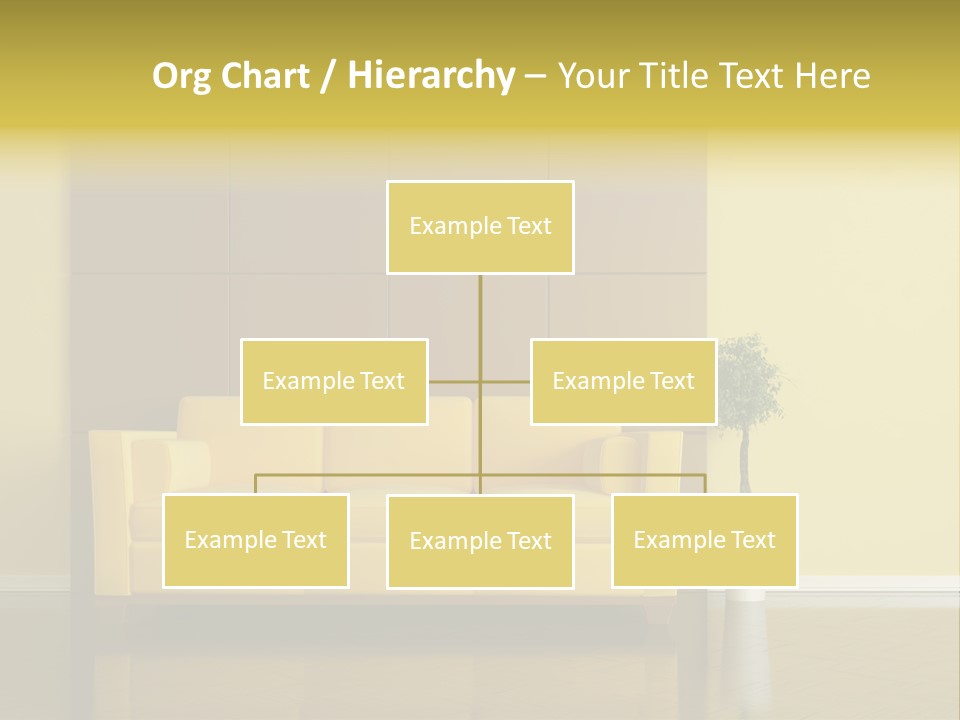 A Living Room With A Yellow Couch And A Potted Plant PowerPoint Template