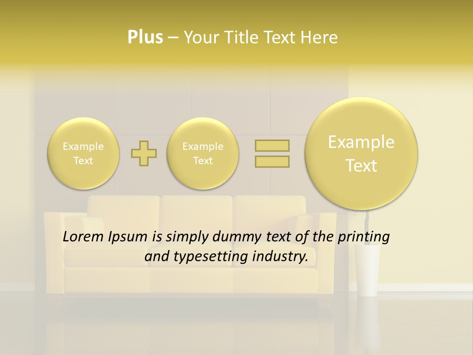 A Living Room With A Yellow Couch And A Potted Plant PowerPoint Template