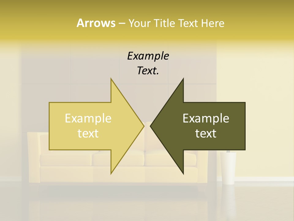 A Living Room With A Yellow Couch And A Potted Plant PowerPoint Template